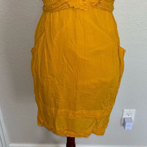 Odille x Anthropologie mustard yellow ruffled dress Sz 2 BOHO - Picture 3 of 10